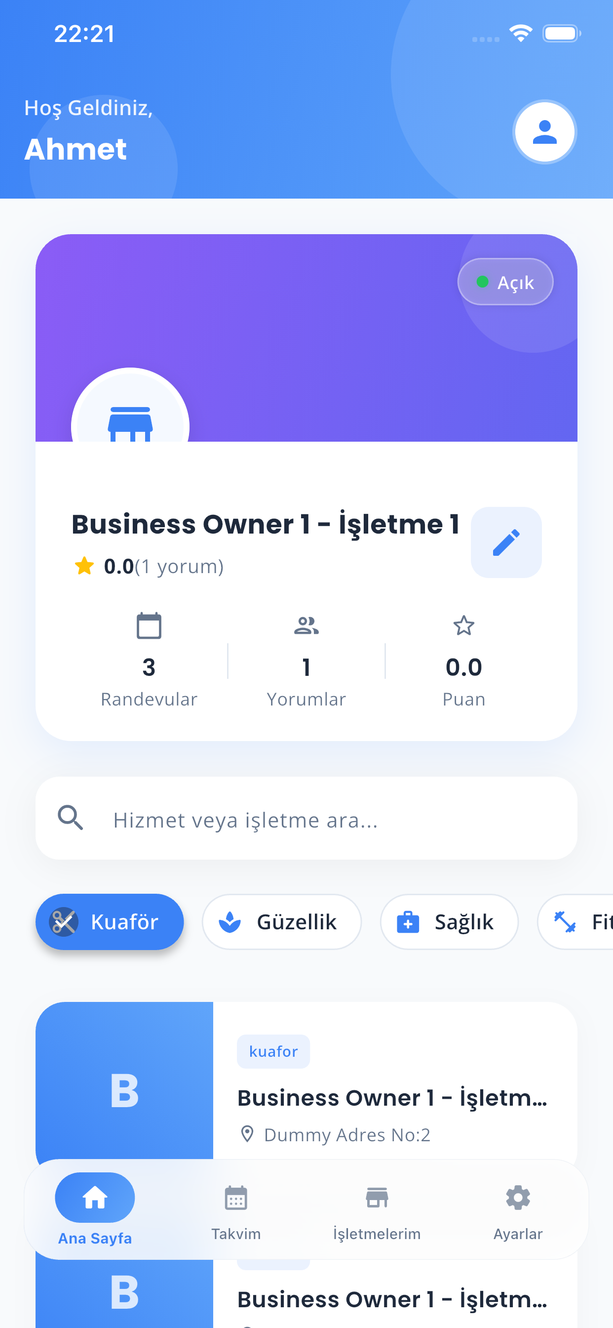 İşletme mobil görünüm