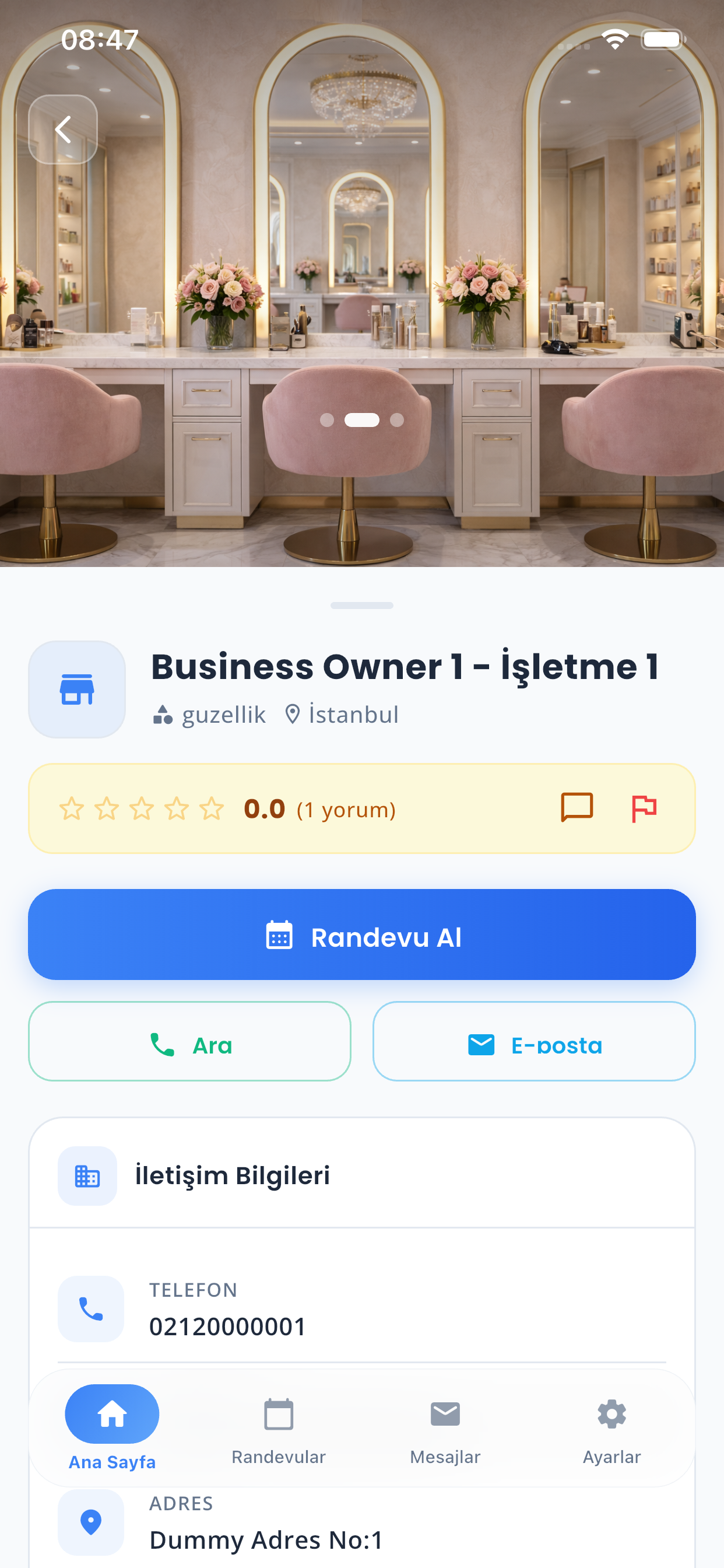 İşletme profili mobil görünüm