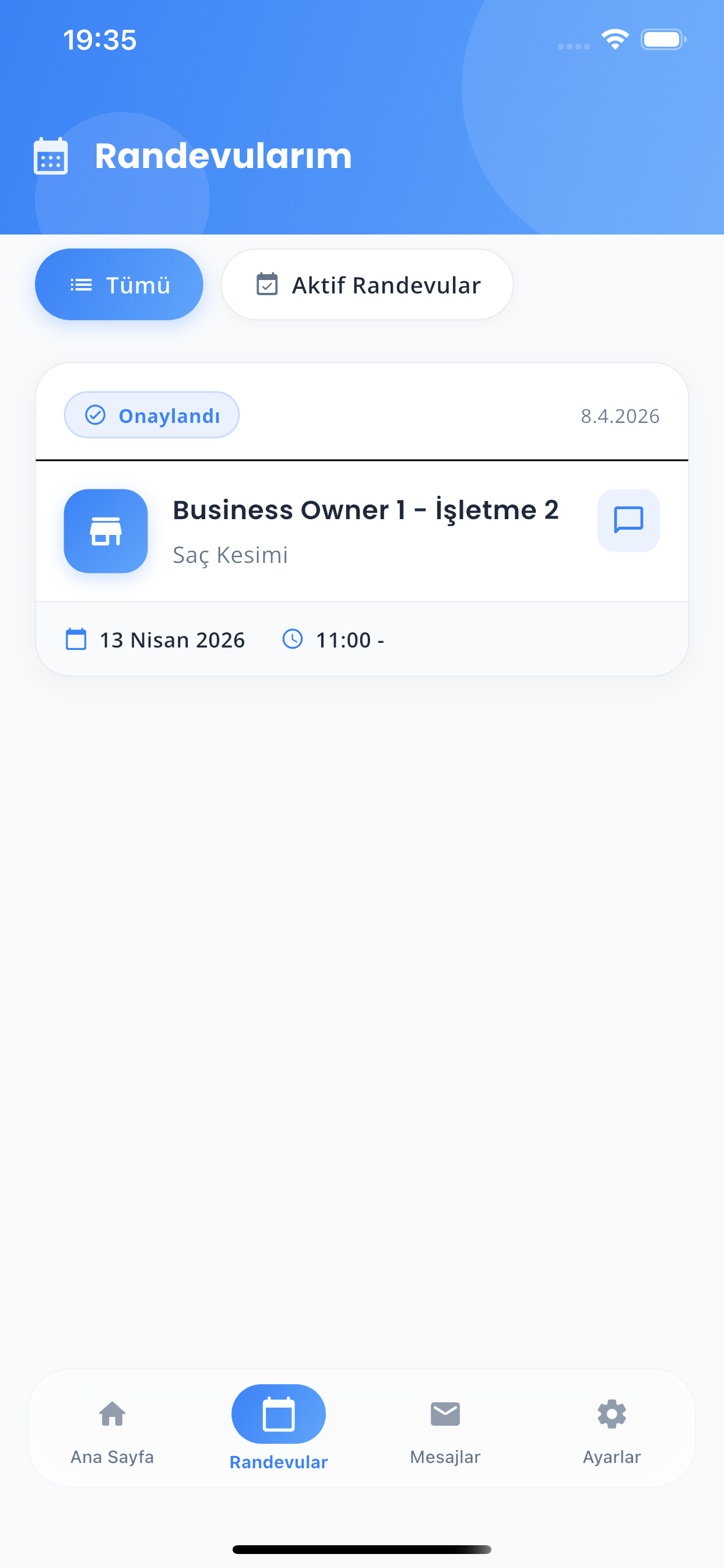 Randevularım mobil görünüm