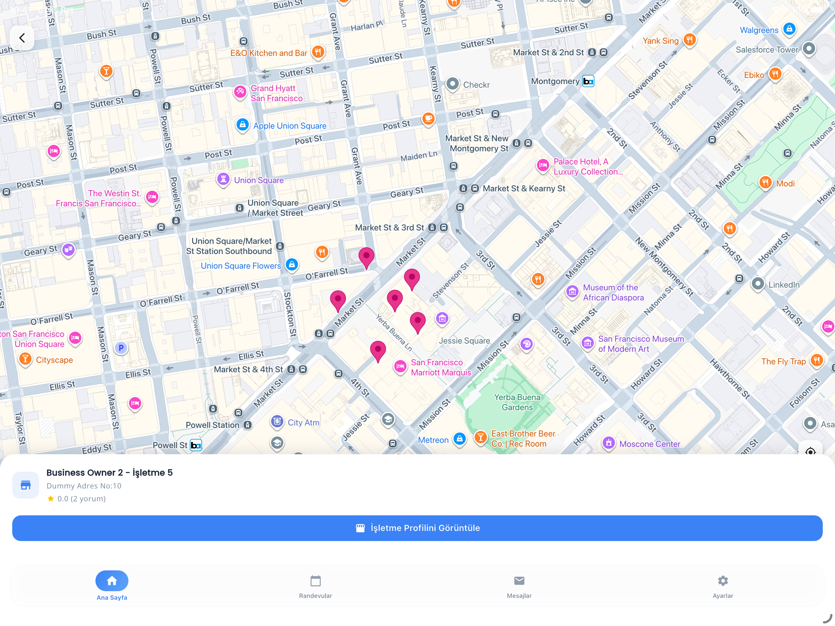 Nearby businesses tablet view